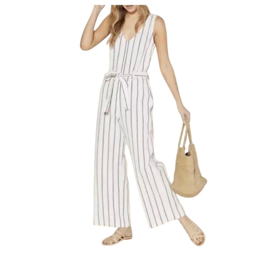 Women's Outerknown Weekender Jumpsuit Organic Cotton Stripe Overalls M‎ Casual